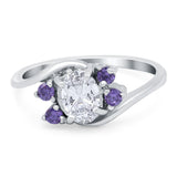 Oval Art Deco Wedding Ring Simulated Amethyst Cubic Zirconia 925 Sterling Silver