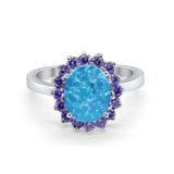 Halo Ring Simulated Purple Amethyst Oval Cubic Zirconia 925 Sterling Silver