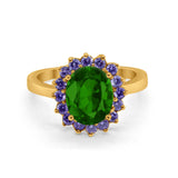 Halo Ring Simulated Purple Amethyst Oval Cubic Zirconia 925 Sterling Silver