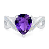 Infinity Twisted Shank Pear Bridal Lab Created White Opal Wedding Ring 925 Sterling Silver