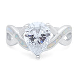 Infinity Twisted Shank Pear Bridal Lab Created White Opal Wedding Ring 925 Sterling Silver