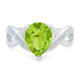 Infinity Twisted Shank Pear Bridal Lab Created White Opal Wedding Ring 925 Sterling Silver