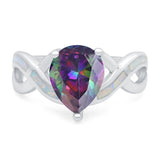 Infinity Twisted Shank Pear Bridal Lab Created White Opal Wedding Ring 925 Sterling Silver
