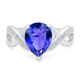 Infinity Twisted Shank Pear Bridal Lab Created White Opal Wedding Ring 925 Sterling Silver