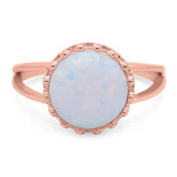 Split Shank Ring Band Round Lab Created Opal 925 Sterling Silver (12mm)