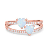 Heart Promise Ring Double Heart Created White Opal Round Simulated Cubic Zirconia 925 Sterling Silver