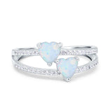 Heart Promise Ring Double Heart Created White Opal Round Simulated Cubic Zirconia 925 Sterling Silver