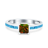 Solitaire Accent Fashion Ring Princess Cut Simulated Cubic Zirconia Created Opal 925 Sterling Silver