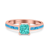 Solitaire Accent Fashion Ring Princess Cut Simulated Cubic Zirconia Created Opal 925 Sterling Silver