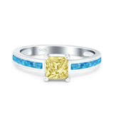 Solitaire Accent Fashion Ring Princess Cut Simulated Cubic Zirconia Created Opal 925 Sterling Silver