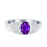 Fashion Heart Ring Oval Simulated Cubic Zirconia 925 Sterling Silver