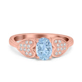 Fashion Heart Ring Oval Simulated Cubic Zirconia 925 Sterling Silver