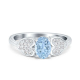 Fashion Heart Ring Oval Simulated Cubic Zirconia 925 Sterling Silver