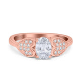 Fashion Heart Ring Oval Simulated Cubic Zirconia 925 Sterling Silver