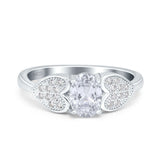 Fashion Heart Ring Oval Simulated Cubic Zirconia 925 Sterling Silver