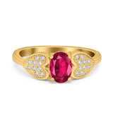 Fashion Heart Ring Oval Simulated Cubic Zirconia 925 Sterling Silver