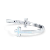 Cross Ring Sideways Round Eternity Simulated CZ Lab Opal 925 Sterling Silver
