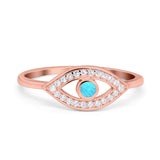 Evil Eye Ring Round Lab Opal Simulated Cubic Zirconia 925 Sterling Silver