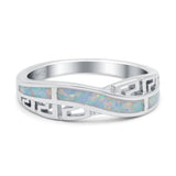 Greek Key Crisscross Ring Lab Created White Opal Band 925 Sterling Silver