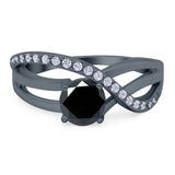 Art Deco Wedding Engagement Crisscross Bridal Ring Round Simulated Cubic Zirconia 925 Sterling Silver