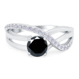 Art Deco Wedding Engagement Crisscross Bridal Ring Round Simulated Cubic Zirconia 925 Sterling Silver