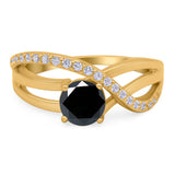 Art Deco Wedding Engagement Crisscross Bridal Ring Round Simulated Cubic Zirconia 925 Sterling Silver