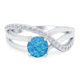 Art Deco Wedding Engagement Crisscross Bridal Ring Round Simulated Cubic Zirconia 925 Sterling Silver