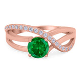 Art Deco Wedding Engagement Crisscross Bridal Ring Round Simulated Cubic Zirconia 925 Sterling Silver