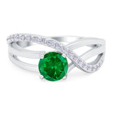 Art Deco Wedding Engagement Crisscross Bridal Ring Round Simulated Cubic Zirconia 925 Sterling Silver