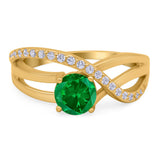 Art Deco Wedding Engagement Crisscross Bridal Ring Round Simulated Cubic Zirconia 925 Sterling Silver
