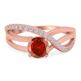 Art Deco Wedding Engagement Crisscross Bridal Ring Round Simulated Cubic Zirconia 925 Sterling Silver