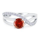 Art Deco Wedding Engagement Crisscross Bridal Ring Round Simulated Cubic Zirconia 925 Sterling Silver