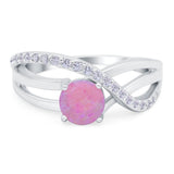 Art Deco Wedding Engagement Crisscross Bridal Ring Round Simulated Cubic Zirconia 925 Sterling Silver