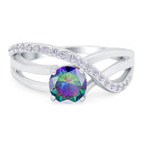 Art Deco Wedding Engagement Crisscross Bridal Ring Round Simulated Cubic Zirconia 925 Sterling Silver