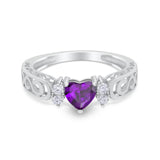 Filigree Heart Promise Wedding Ring 925 Sterling Silver Simulated Cubic Zirconia