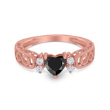 Filigree Heart Promise Wedding Ring 925 Sterling Silver Simulated Cubic Zirconia