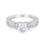 Filigree Heart Promise Wedding Ring 925 Sterling Silver Simulated Cubic Zirconia