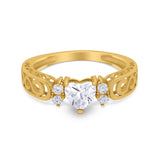 Filigree Heart Promise Wedding Ring 925 Sterling Silver Simulated Cubic Zirconia