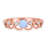 Fashion Half Eternity Ring Wave Design Round Lab Created Blue Opal Simulated Cubic Zirconia 925 Sterling Silver