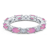 Full Eternity Stackable Band Ring Oval Created Opal 925 Sterling Silver