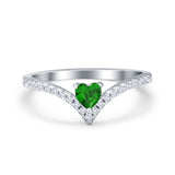 Chevron Midi V Ring Heart Simulated Stone Cubic Zirconia 925 Sterling Silver