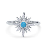 Cluster Starburst Opal Ring Round Simulated Cubic Zirconia 925 Sterling Silver