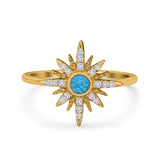 Cluster Starburst Opal Ring Round Simulated Cubic Zirconia 925 Sterling Silver