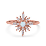 Cluster Starburst Opal Ring Round Simulated Cubic Zirconia 925 Sterling Silver