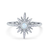 Cluster Starburst Opal Ring Round Simulated Cubic Zirconia 925 Sterling Silver
