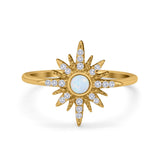 Cluster Starburst Opal Ring Round Simulated Cubic Zirconia 925 Sterling Silver