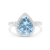 Halo Teardrop Wedding Ring Pear Simulated Cubic Zirconia 925 Sterling Silver