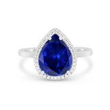 Halo Teardrop Wedding Ring Pear Simulated Cubic Zirconia 925 Sterling Silver