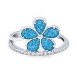 Plumeria Flower Ring Simulated Cubic Zirconia Opal 925 Sterling Silver