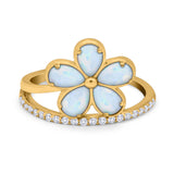 Plumeria Flower Ring Simulated Cubic Zirconia Opal 925 Sterling Silver